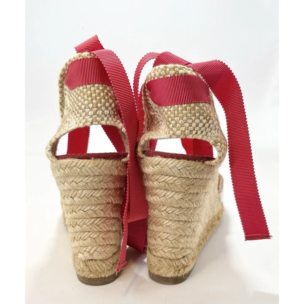 Christian Louboutin Red Ribbon Espadrille Wedge with Printed Toe